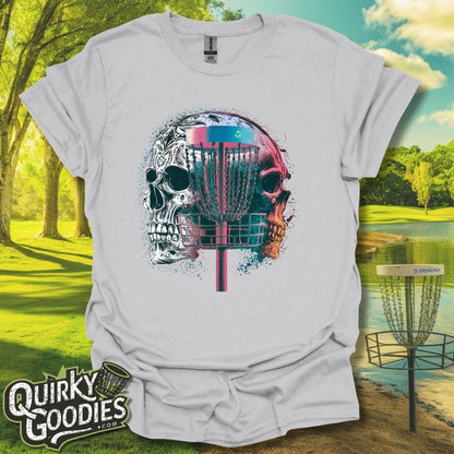 Disc Golf Double Exposure Skull Basket v2 T-Shirt