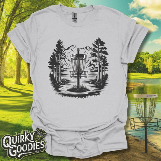 Disc Golf Mountain Lake Sketch T-Shirt