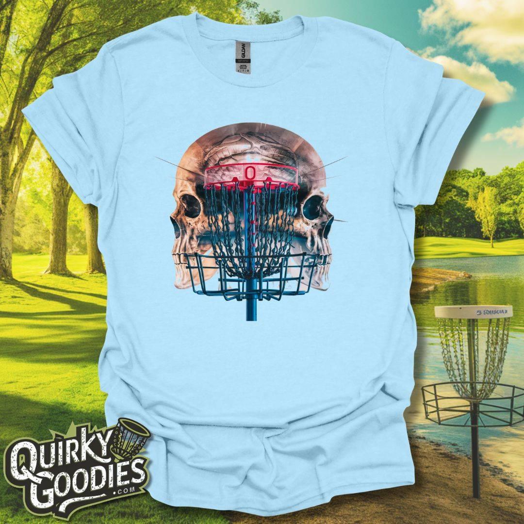 Disc Golf Double Exposure Skull Basket v1 T-Shirt