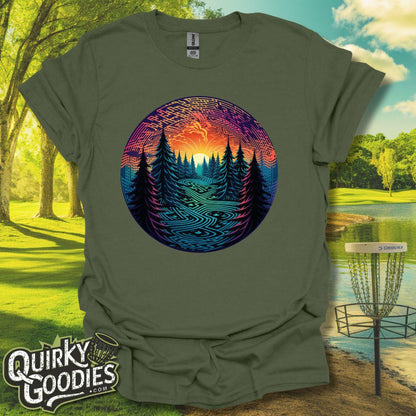 Colorful Trees Pattern T-Shirt Military green