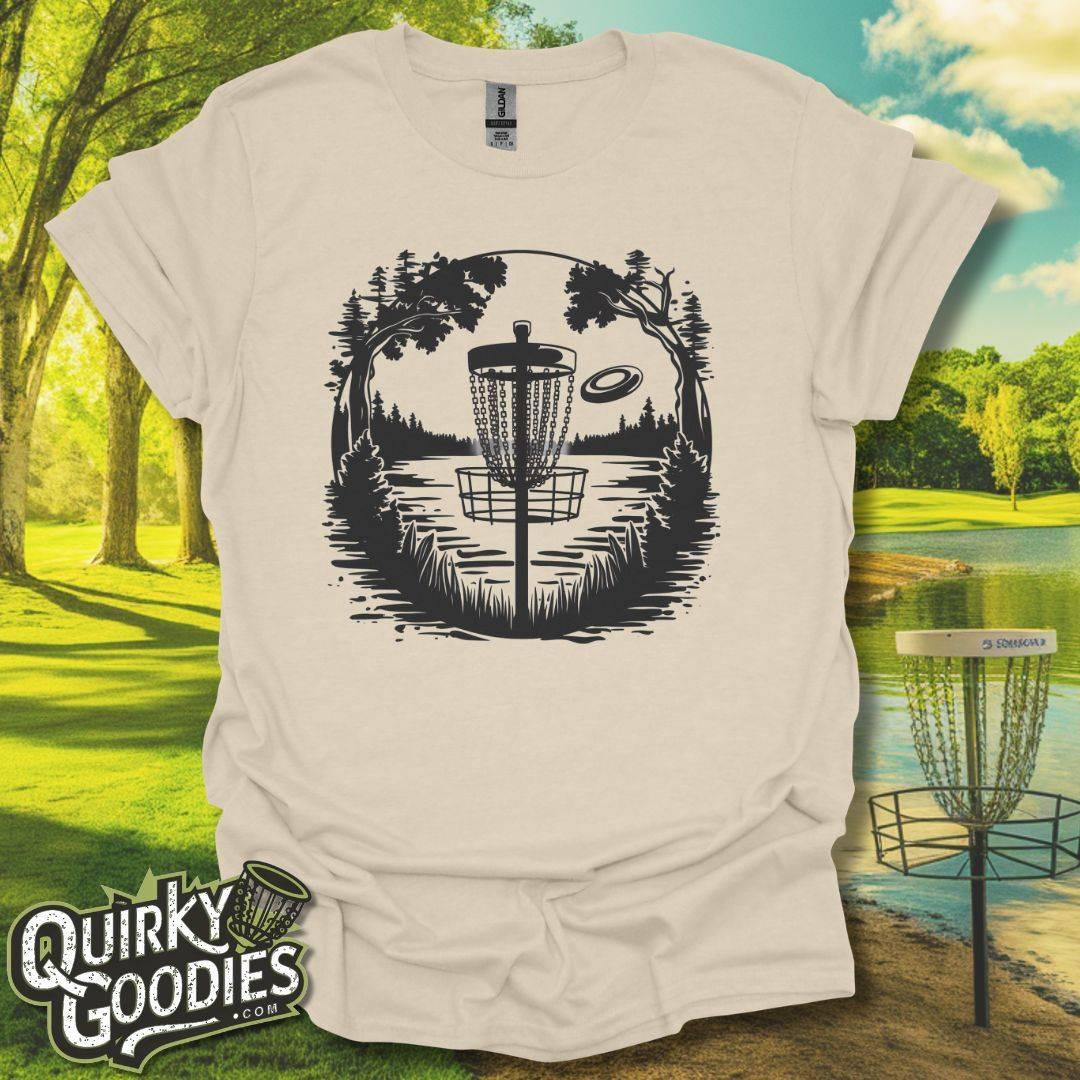 Disc Golf Scene Basket by Lake T-Shirt