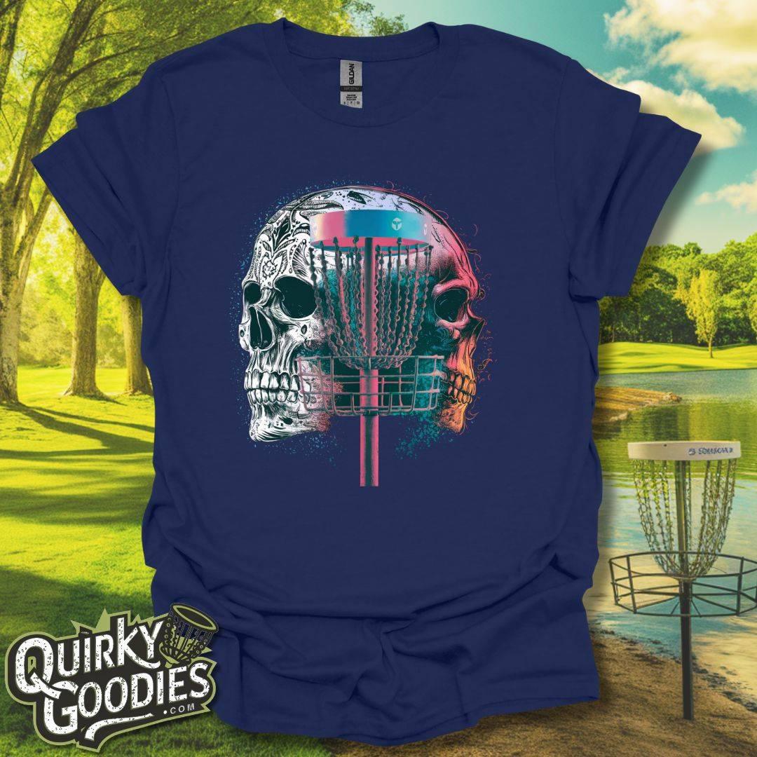 Disc Golf Double Exposure Skull Basket v2 T-Shirt