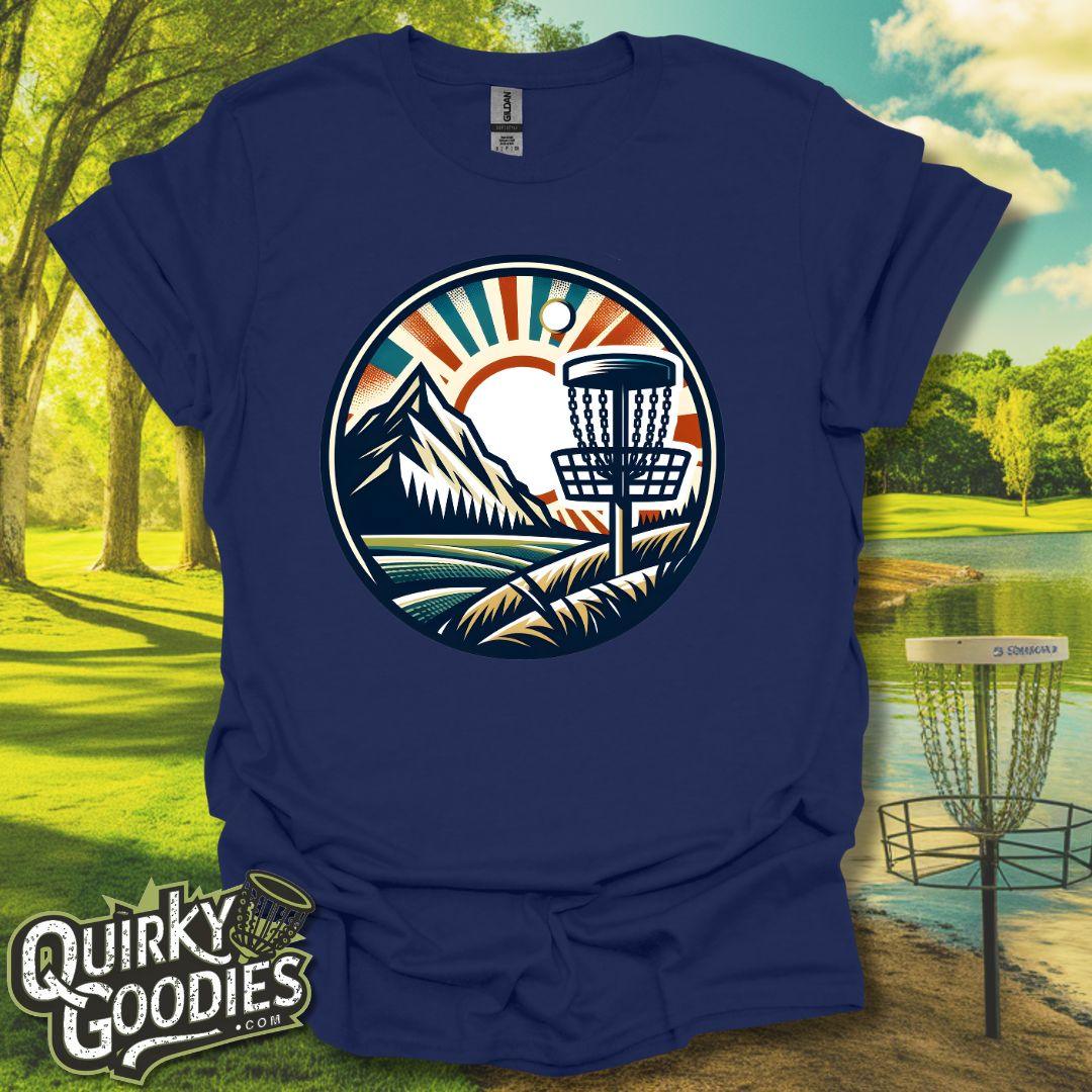 Scenic Disc Golf Shirt - Retro Mountain Scene T-Shirt