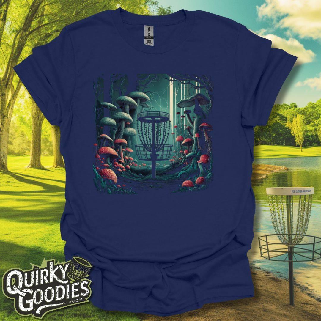 Disc Golf Basket Mushroom Forest T-Shirt