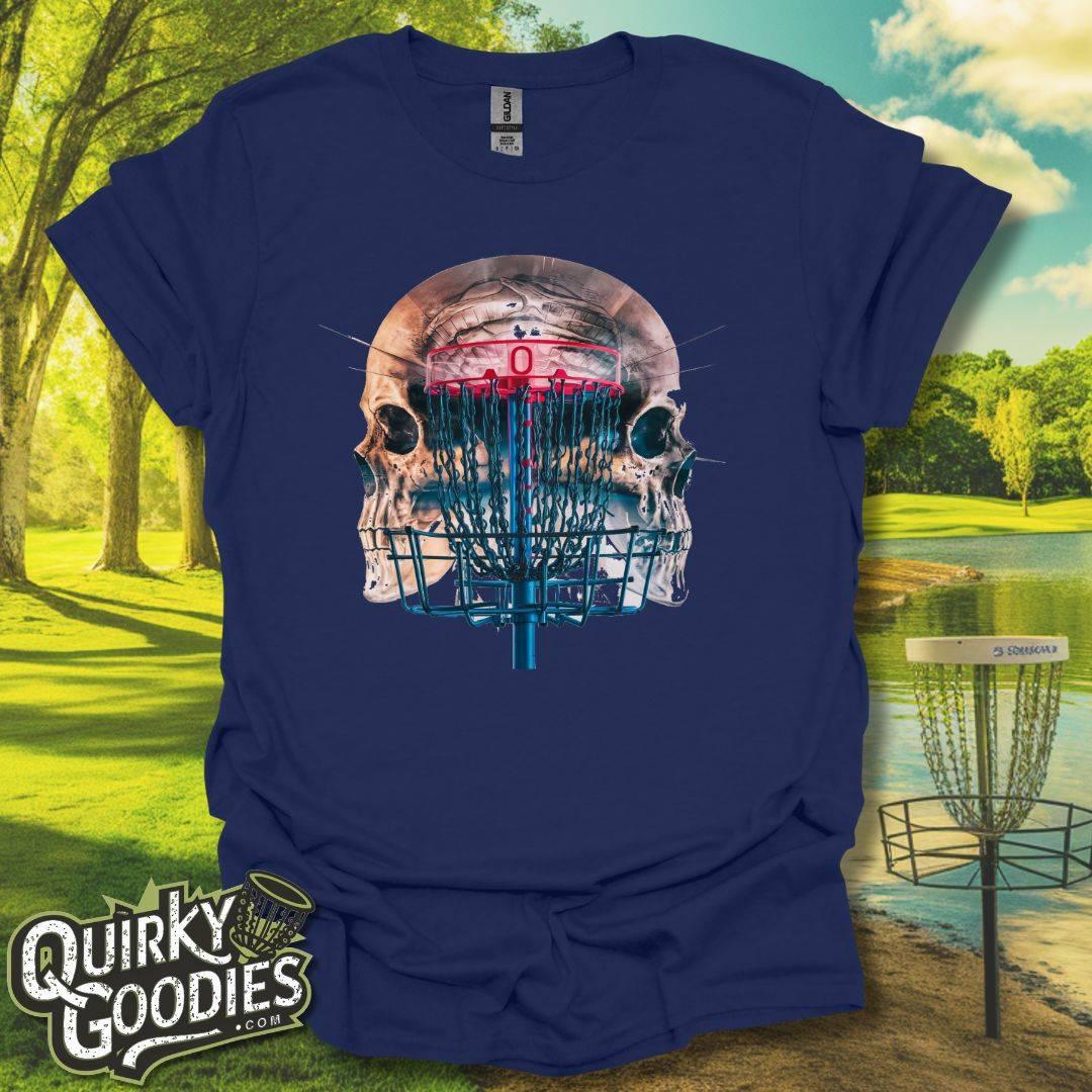 Disc Golf Double Exposure Skull Basket v1 T-Shirt