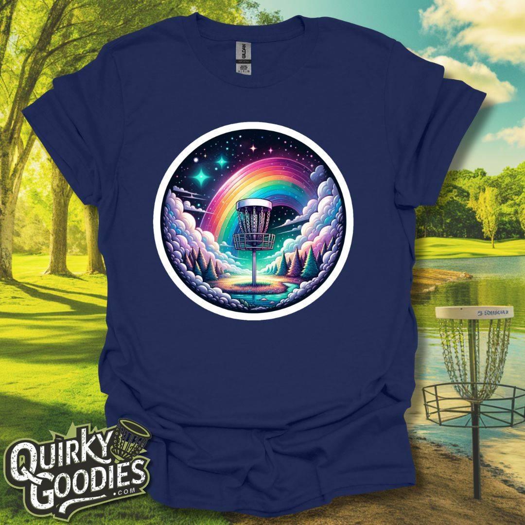 Disc Golf Basket Galaxy Rainbow T-Shirt