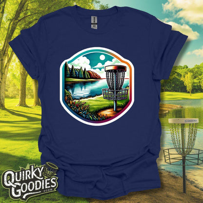 Lakeside Scenery - "Serene Disc Golf Course" - Unisex Jersey T-Shirt - Outdoor rec tee