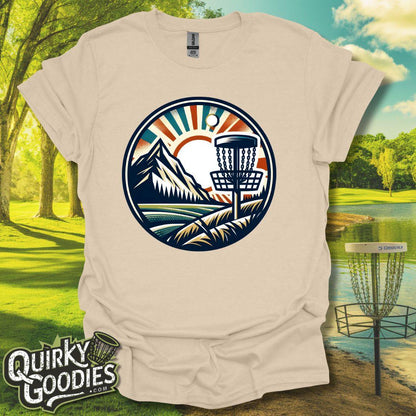 Scenic Disc Golf Shirt - Retro Mountain Scene T-Shirt