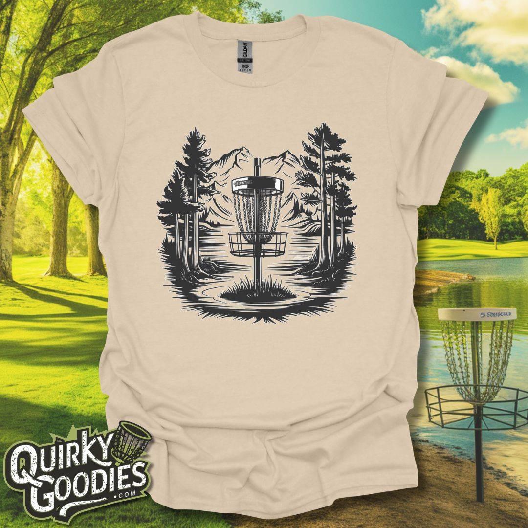 Disc Golf Mountain Lake Sketch T-Shirt