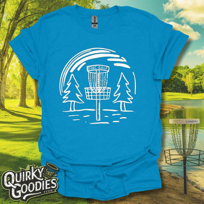 Hand-drawn Disc Golf Basket and Trees T-Shirt