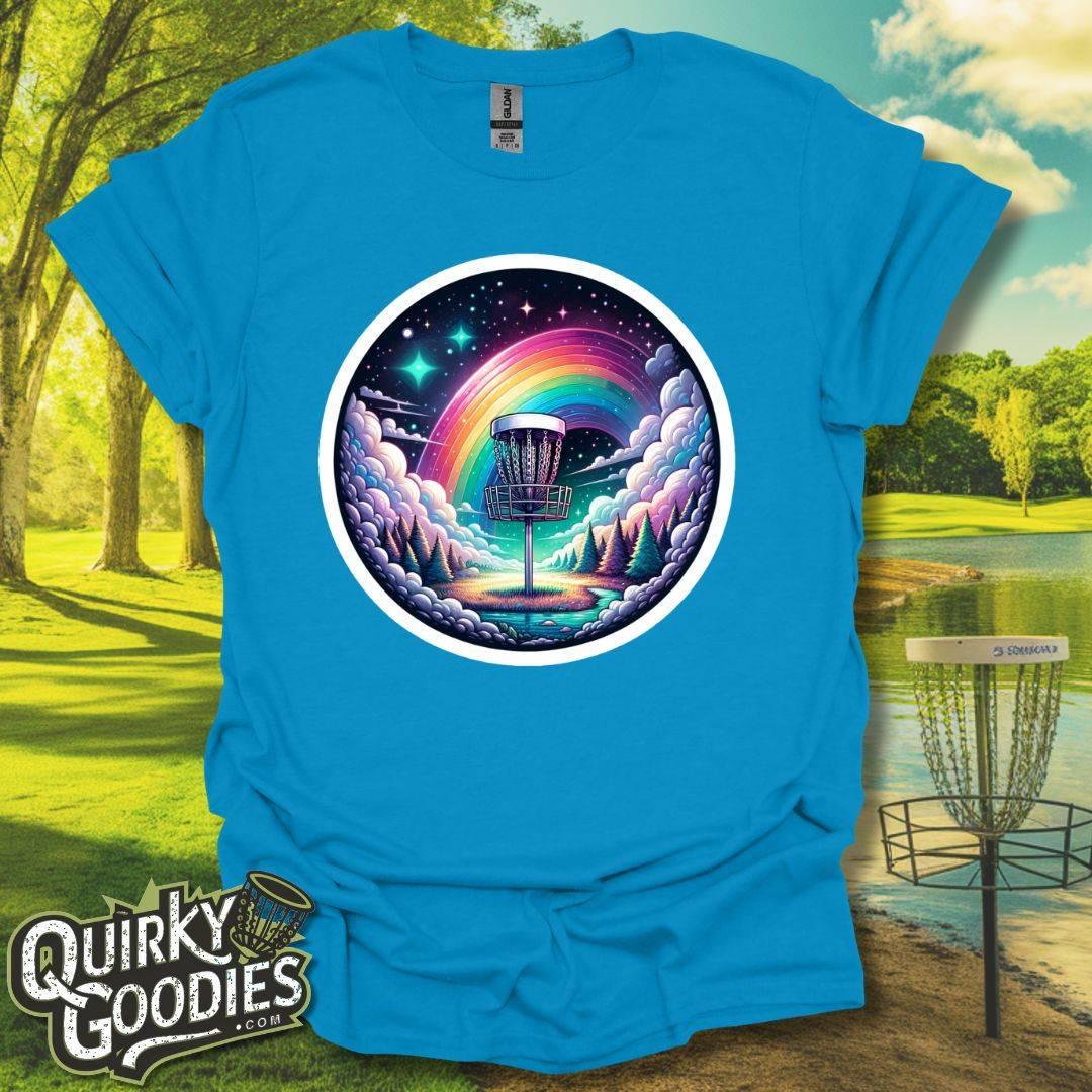 Disc Golf Basket Galaxy Rainbow T-Shirt