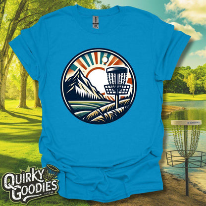 Scenic Disc Golf Shirt - Retro Mountain Scene T-Shirt