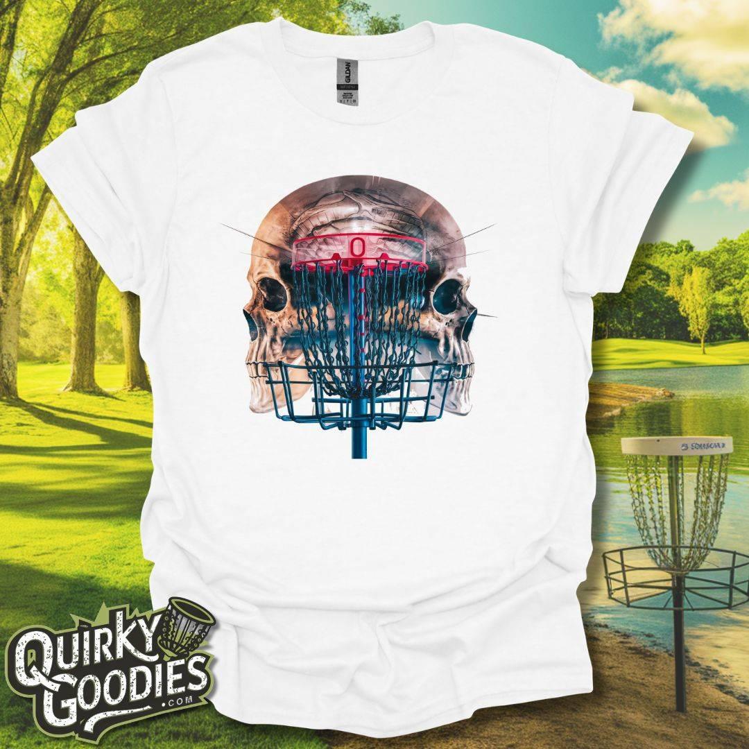 Disc Golf Double Exposure Skull Basket v1 T-Shirt