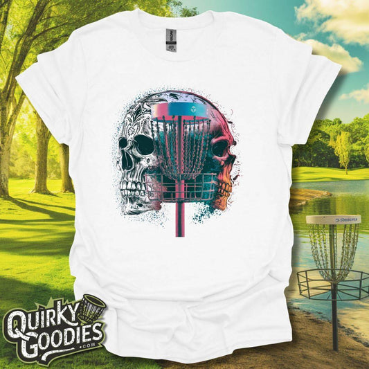 Disc Golf Double Exposure Skull Basket v2 T-Shirt