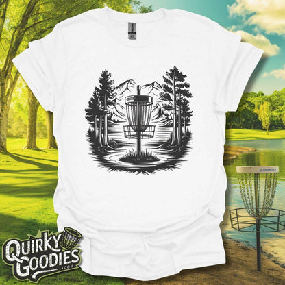 Disc Golf Mountain Lake Sketch T-Shirt