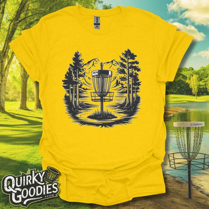 Disc Golf Mountain Lake Sketch T-Shirt