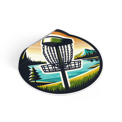 Disc Golf Basket by Lake Vintage Sticker - Round Vinyl Stickers - Quirky Goodies