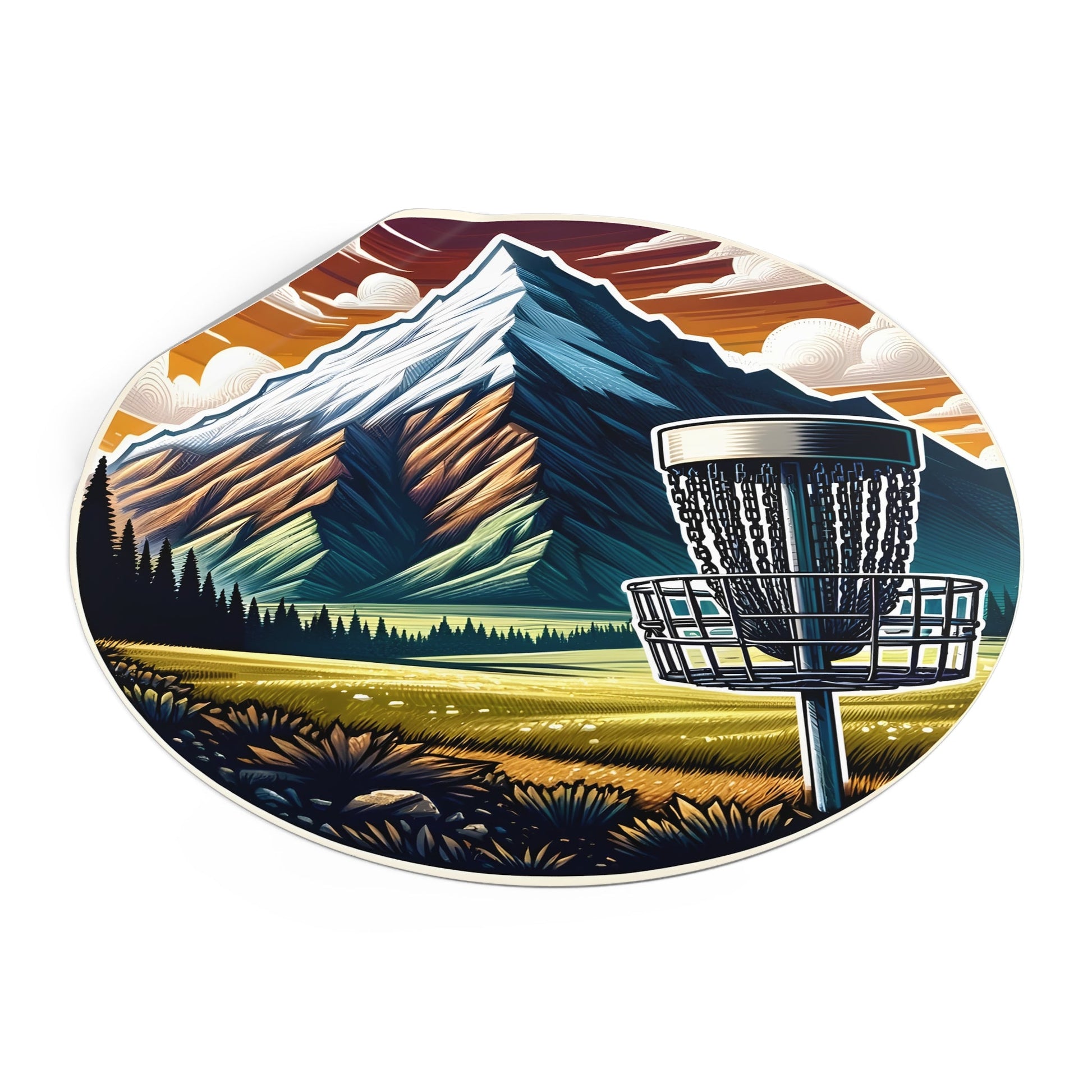 Disc Golf Basket by Mountain Sticker v1 Round Vinyl Stickers - Quirky Goodies