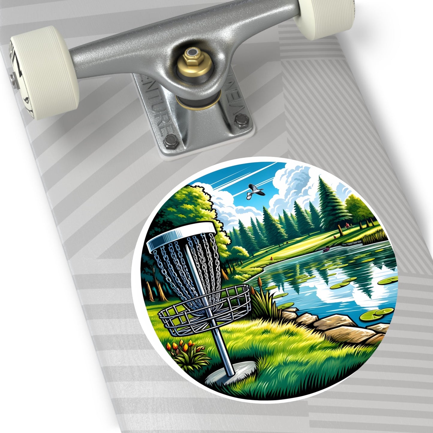 Disc Golf Basket by Pond v1 Sticker - Round Vinyl Stickers - Quirky Goodies