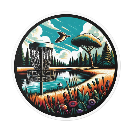 Disc Golf Basket by Pond v2 Sticker - Round Vinyl Stickers - Quirky Goodies
