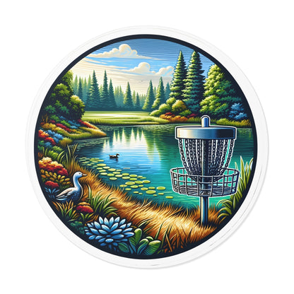 Disc Golf Basket by Pond v3 - Round Vinyl Stickers - Quirky Goodies