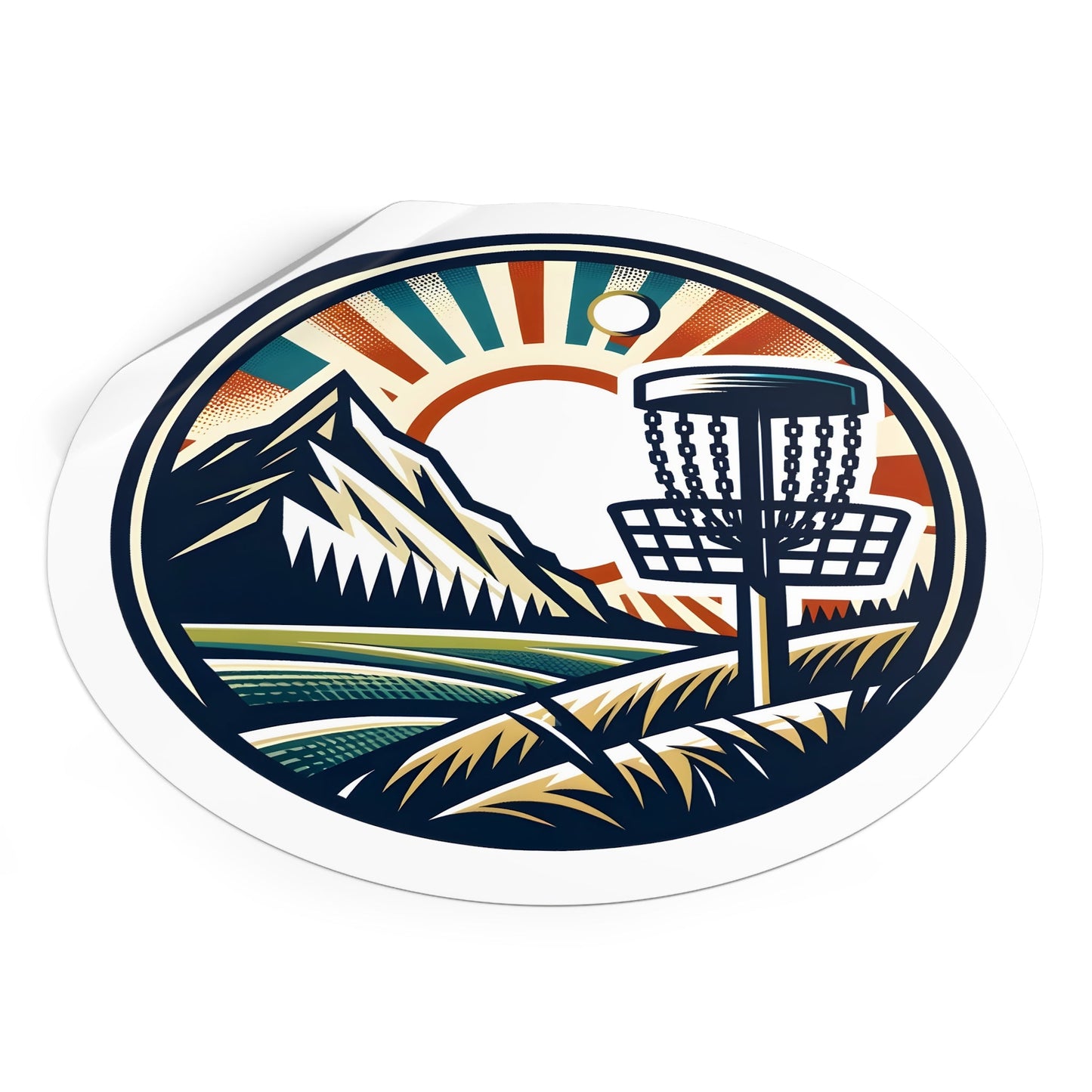 Disc Golf Basket Mountain Sticker - Round Vinyl Stickers - Quirky Goodies