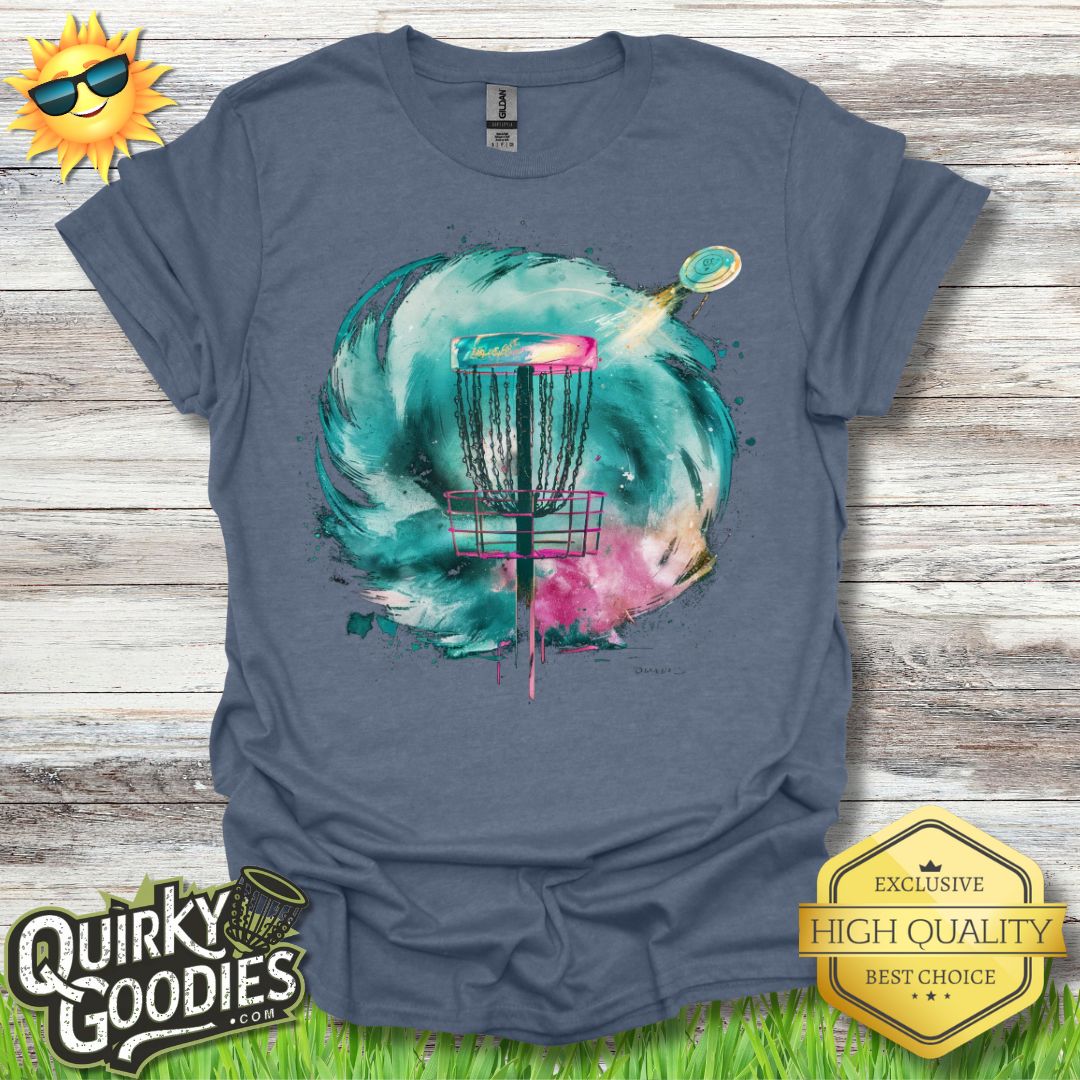 Disc Golf Basket Watercolor v1 T - Shirt - Quirky Goodies