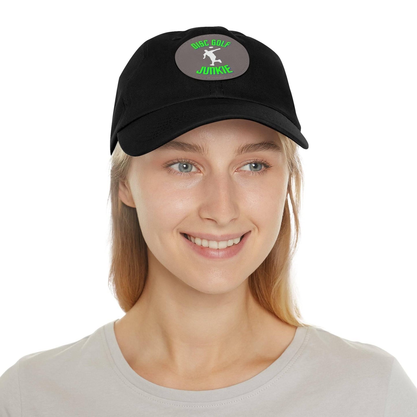 Disc Golf Junkie - Dad Hat with Leather Patch (Round) - Gifts for him - Quirky Goodies