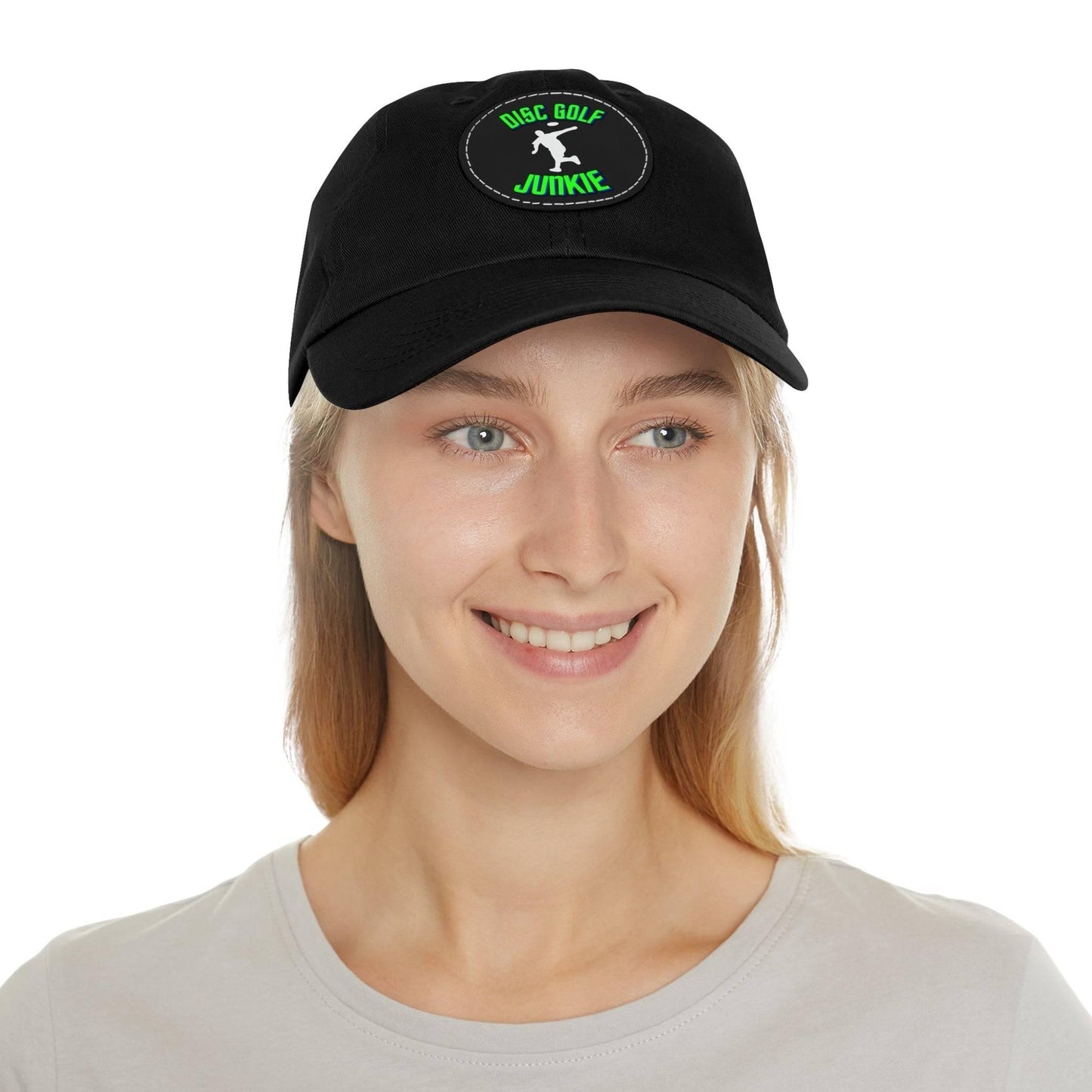 Disc Golf Junkie - Dad Hat with Leather Patch (Round) - Gifts for him - Quirky Goodies