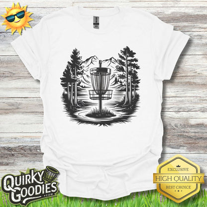 Disc Golf Mountain Lake Sketch T - Shirt - Quirky Goodies