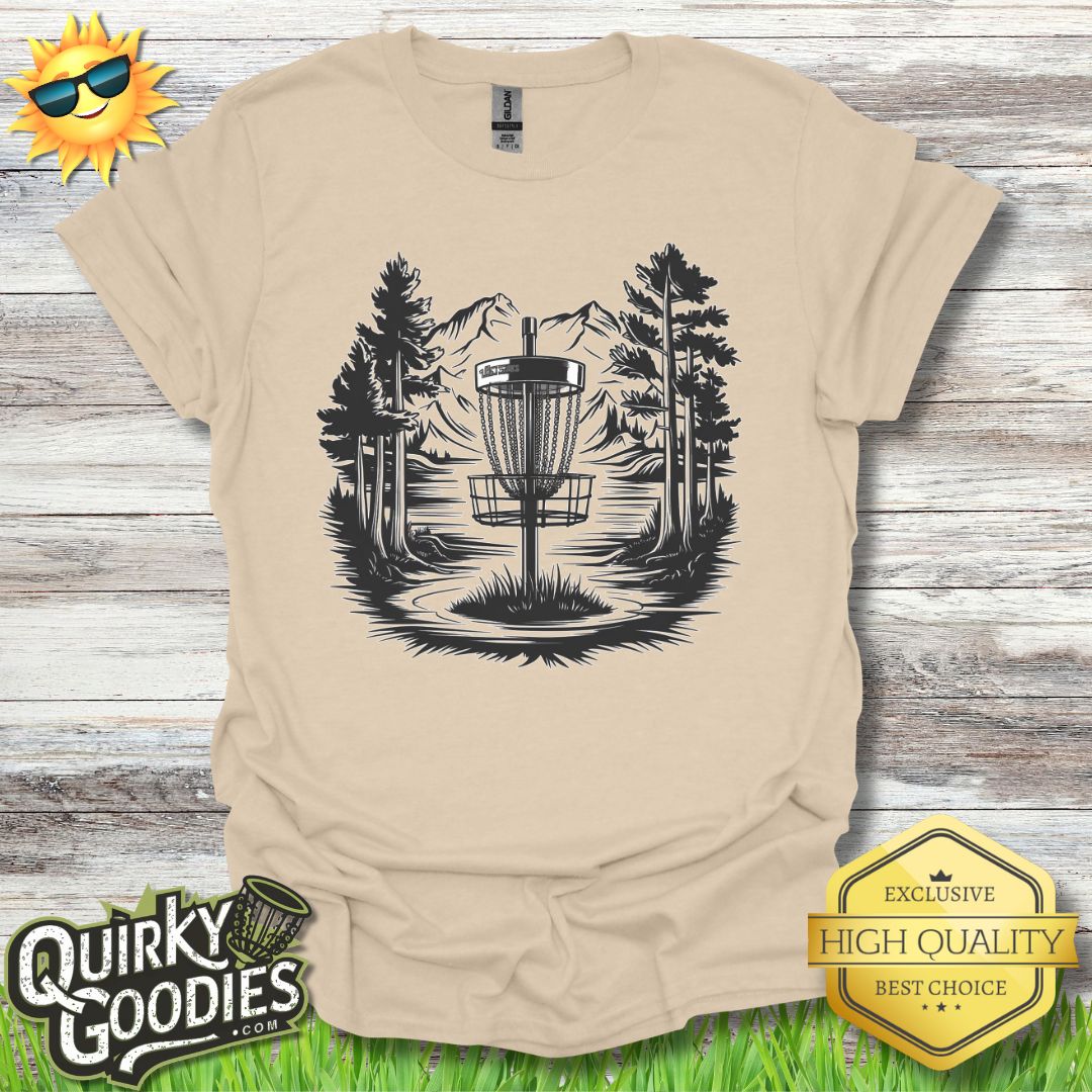 Disc Golf Mountain Lake Sketch T - Shirt - Quirky Goodies