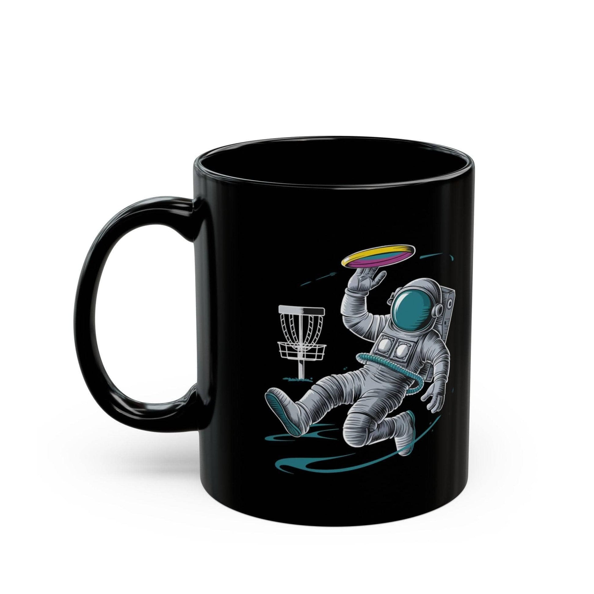 Fun Disc Golf Mug - Astronaut Playing Disc Golf - Black Mug (11oz, 15oz) - Quirky Goodies