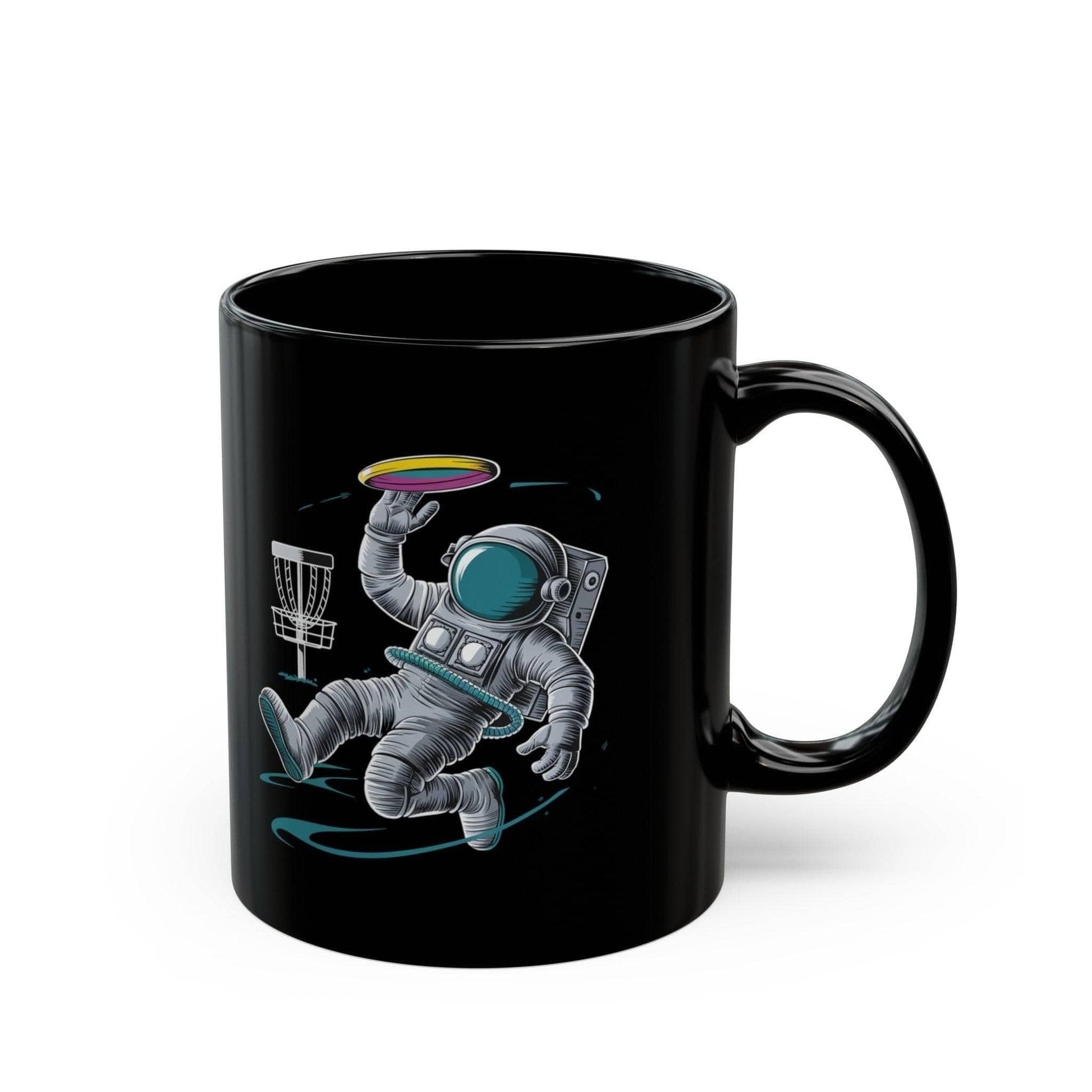 Fun Disc Golf Mug - Astronaut Playing Disc Golf - Black Mug (11oz, 15oz) - Quirky Goodies