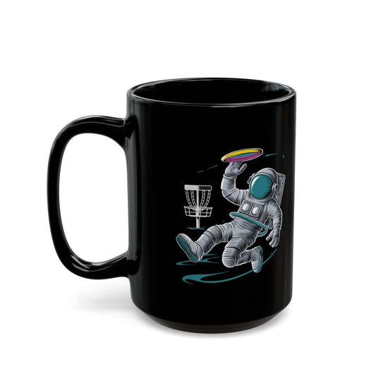 Fun Disc Golf Mug - Astronaut Playing Disc Golf - Black Mug (11oz, 15oz) - Quirky Goodies