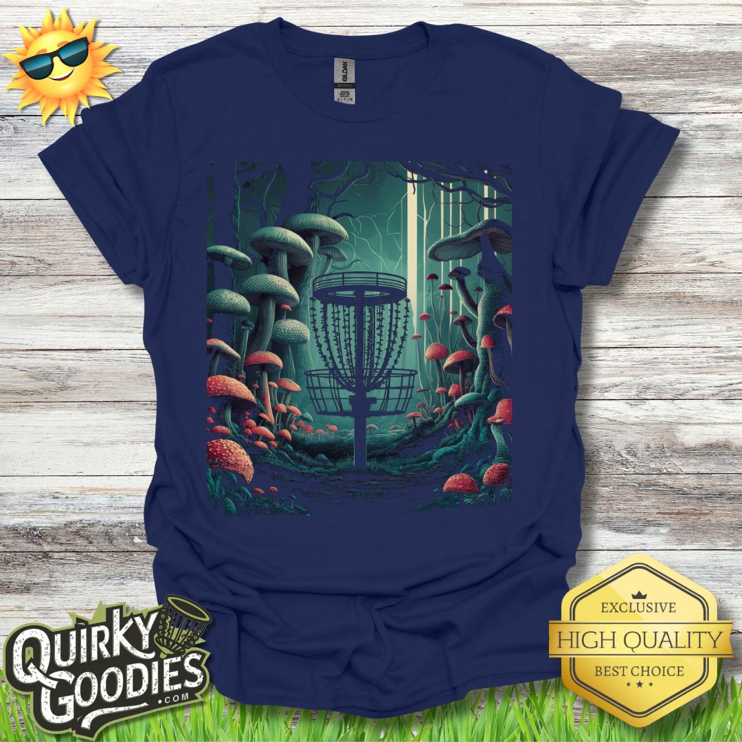 Fun Disc Golf Shirt - Disc Golf Basket Mushroom Forest - Unisex Jersey Short Sleeve Tee - Quirky Goodies