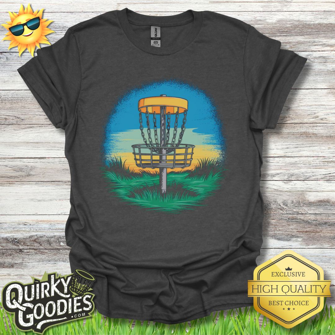 Fun Disc Golf Shirt - Disc Golf Basket Scene - Unisex Jersey Short Sleeve Tee - Quirky Goodies