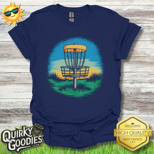 Fun Disc Golf Shirt - Disc Golf Basket Scene - Unisex Jersey Short Sleeve Tee - Quirky Goodies