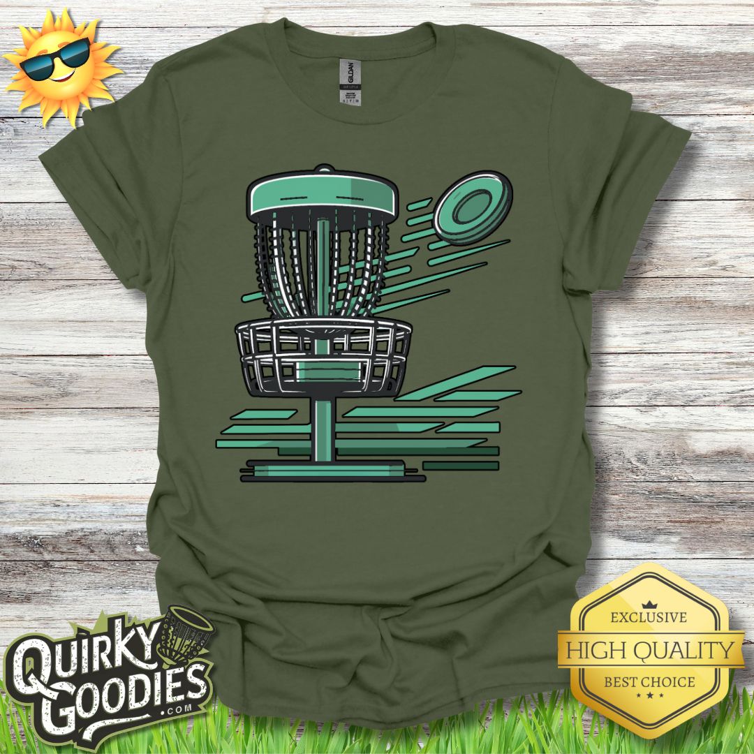 Fun Disc Golf Shirt - Green Basket Retroish - Unisex Jersey Short Sleeve Tee - Quirky Goodies