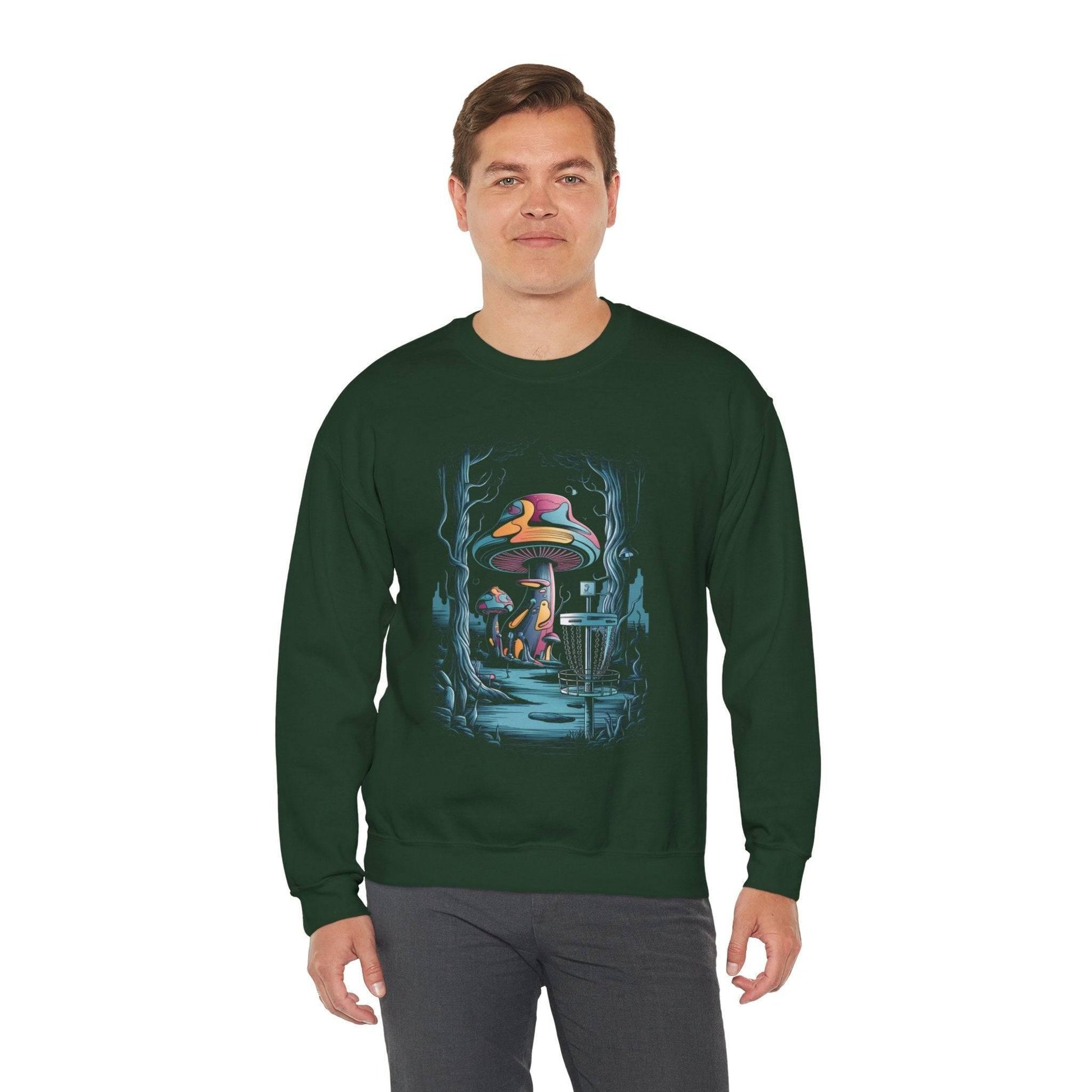 Fun Disc Golf Sweatshirt - Disc Golf Mushroom Tree - Unisex Heavy Blend™ Crewneck Sweatshirt - Quirky Goodies