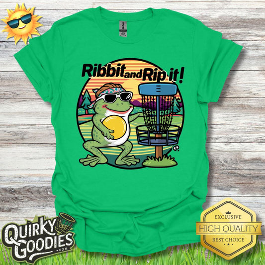 Funny Disc Golf Shirt - Funny Frog Shirt - Ribbit and Rip It - Unisex Jersey Short Sleeve Tee - Quirky Goodies