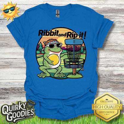 Funny Disc Golf Shirt - Funny Frog Shirt - Ribbit and Rip It - Unisex Jersey Short Sleeve Tee - Quirky Goodies
