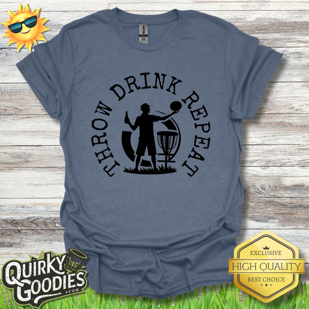 Funny Disc Golf Shirt - "Throw Drink Repeat" - Unisex Jersey Short Sleeve Tee - Quirky Goodies
