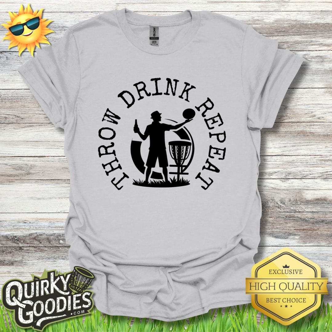 Funny Disc Golf Shirt - "Throw Drink Repeat" - Unisex Jersey Short Sleeve Tee - Quirky Goodies