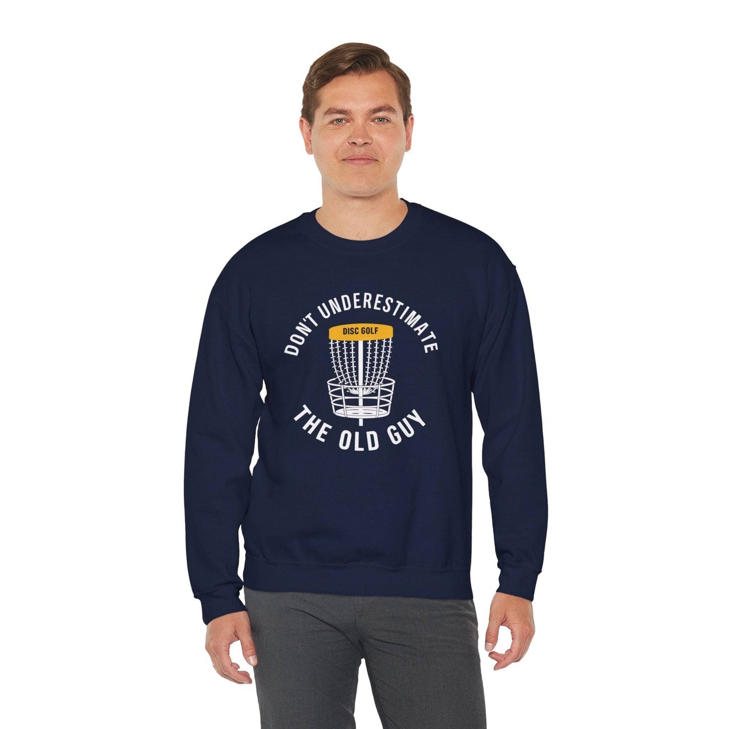 Funny Disc Golf Sweatshirt - Don't Underestimate the Old Guy - Unisex Heavy Blend™ Crewneck Sweatshirt - Quirky Goodies