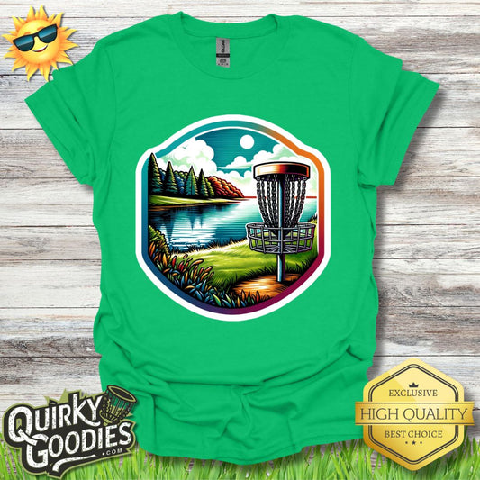Lakeside Scenery - "Serene Disc Golf Course" - Unisex Jersey T - Shirt - Outdoor rec tee - Quirky Goodies