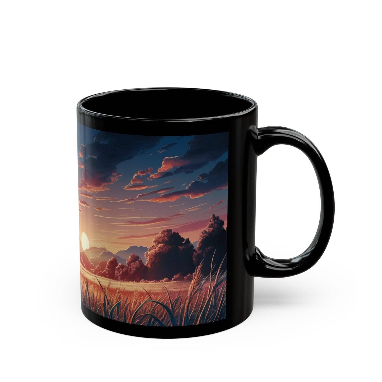 Scenic Disc Golf Basket at Sunset - Black Mug (11oz, 15oz) - Quirky Goodies