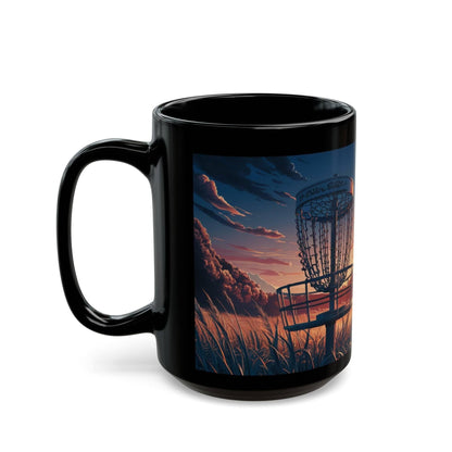 Scenic Disc Golf Basket at Sunset - Black Mug (11oz, 15oz) - Quirky Goodies