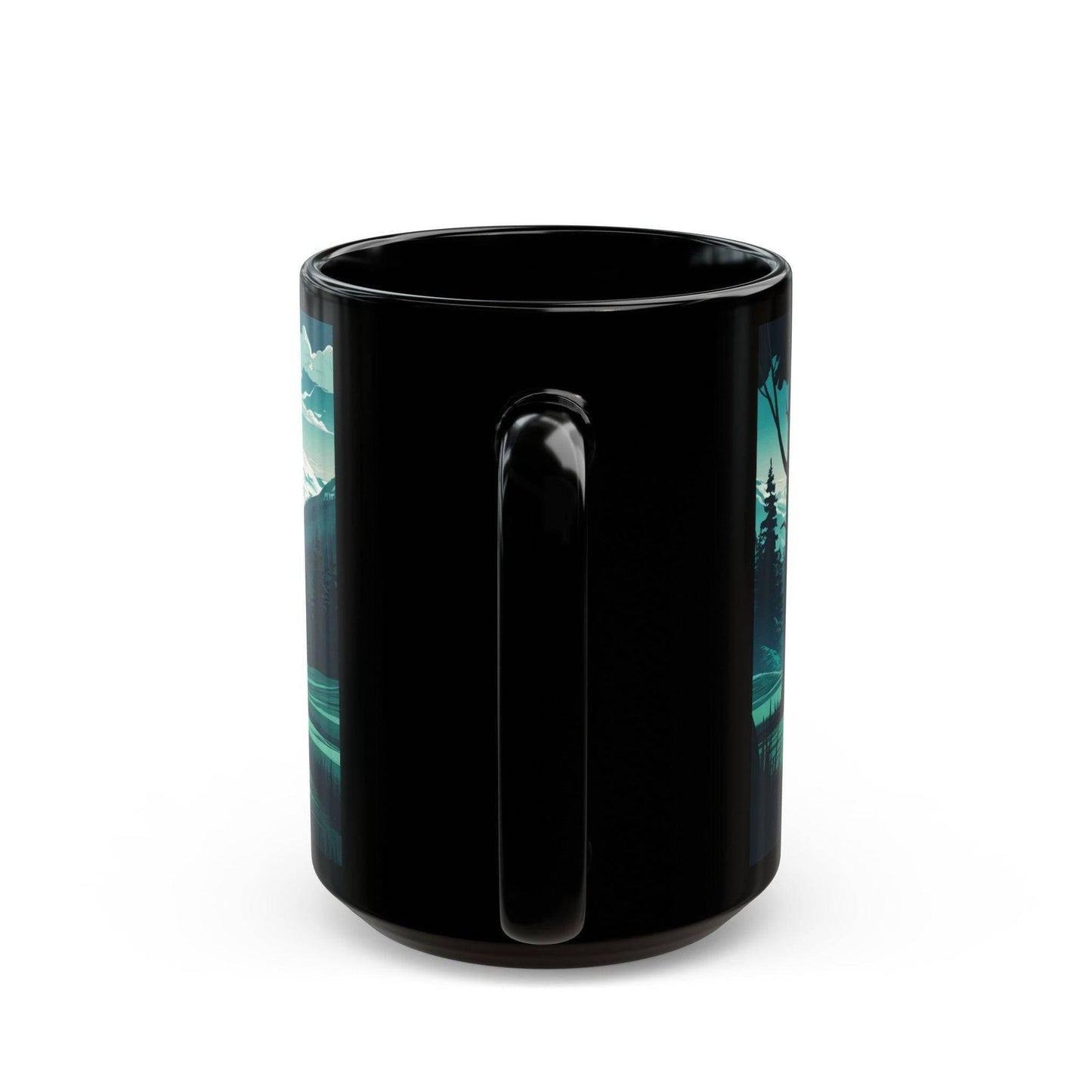 Scenic Disc Golf Mug - Disc Golf Basket with Trees and Mountains - Black Mug (11oz, 15oz) - Quirky Goodies