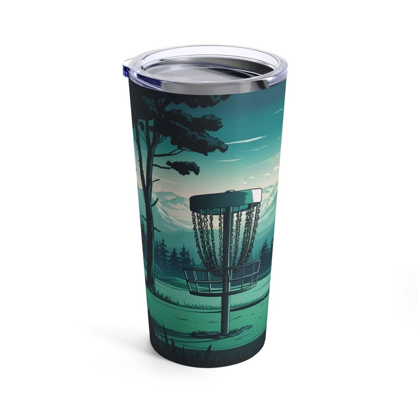 Scenic Disc Golf Tumbler - Disc Golf Basket Grass and Mountains - Tumbler 20oz - Quirky Goodies