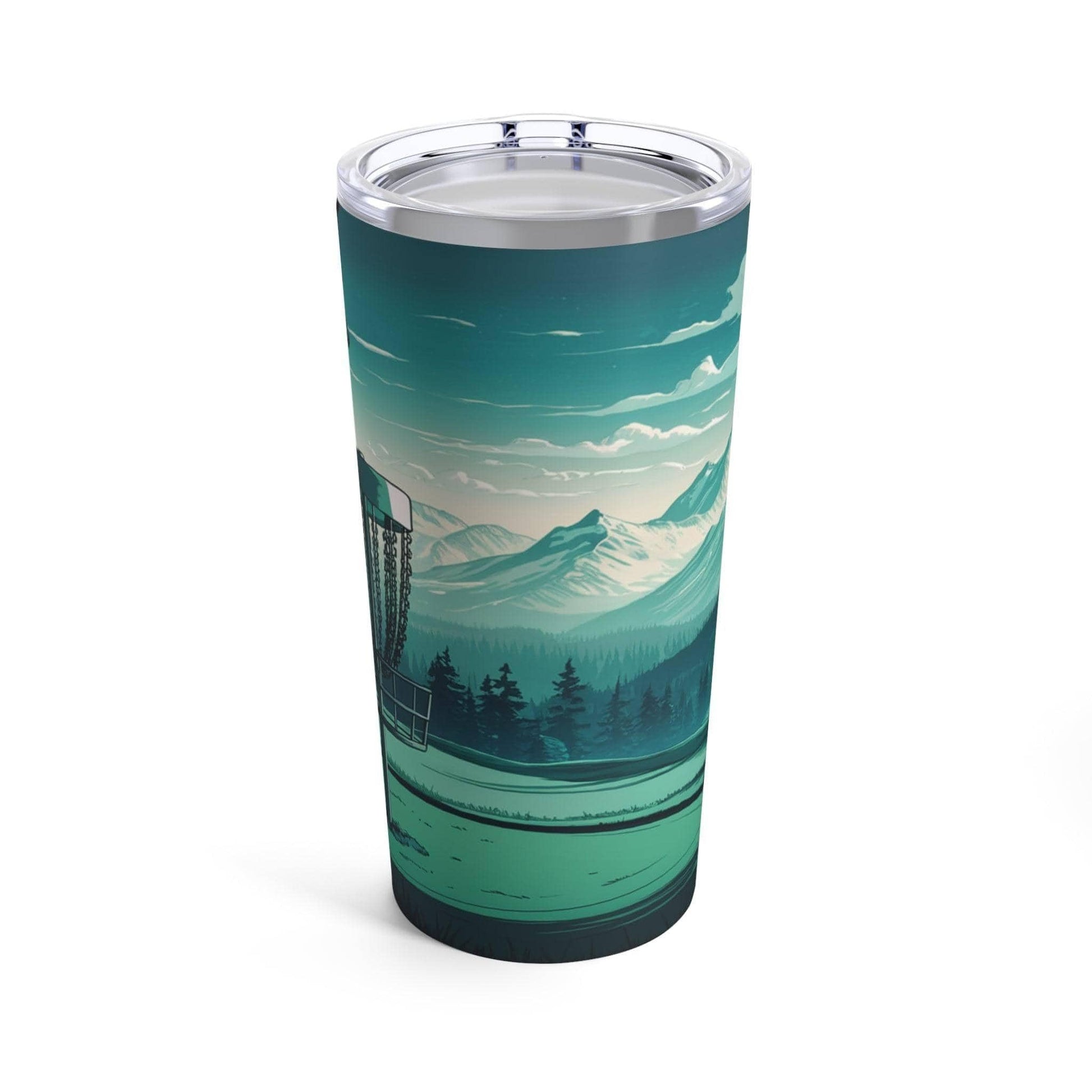 Scenic Disc Golf Tumbler - Disc Golf Basket Grass and Mountains - Tumbler 20oz - Quirky Goodies